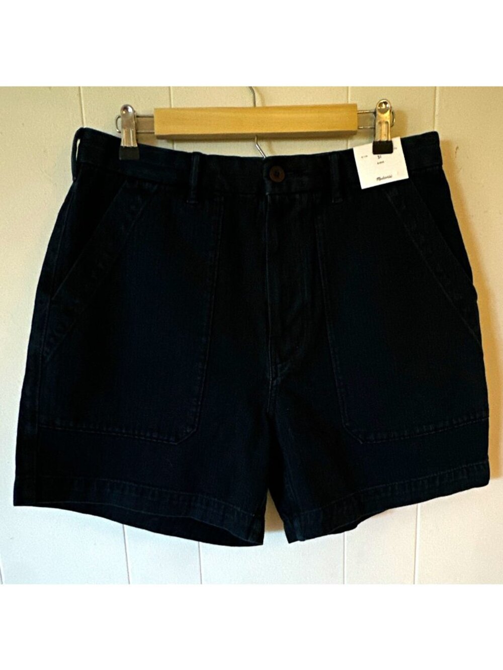 Madewell Men's Black Dark Wash Denim Cotton Shorts Button Fly Pockets Size 31